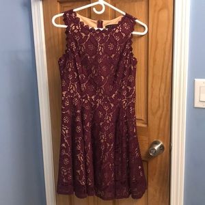purple lace dress with a nude slip